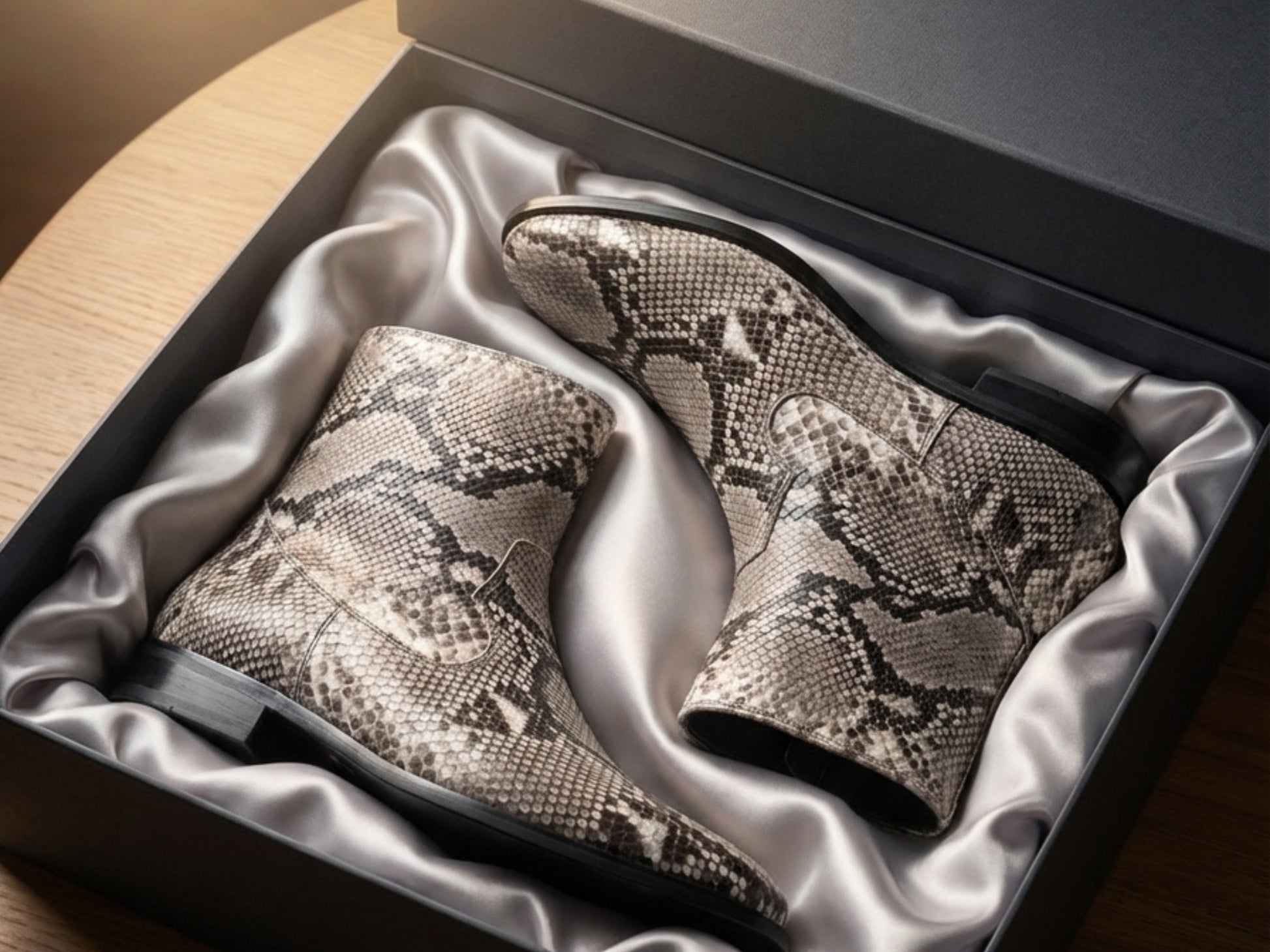 Men’s Genuine Python Snakeskin Boots | Real Natural Gray Python Dress Shoes