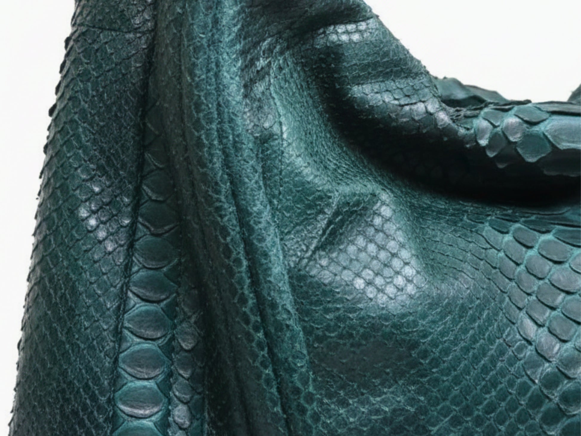 Close-up of green textured fabric with a snake skin pattern
