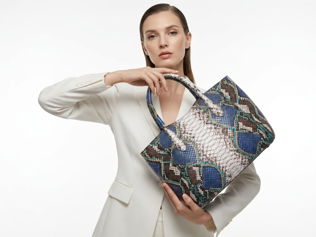 Majestic Blue Python Snakeskin Tote Leather Bag