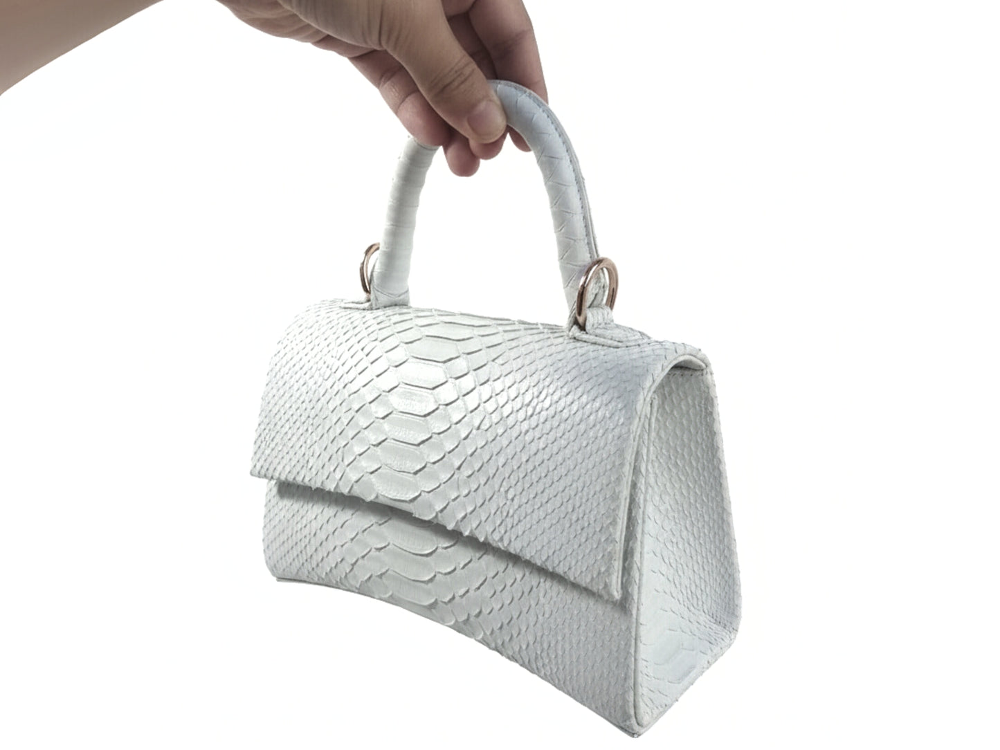 Genuine Python Leather Top Handle Bag with Gold Chain Strap: Elegant Designer Handbag