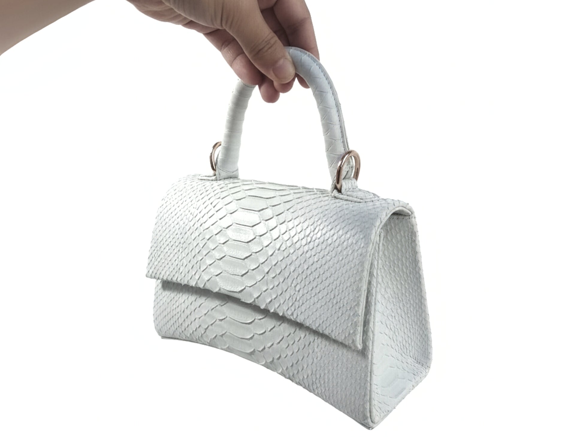 Genuine Python Leather Top Handle Bag with Gold Chain Strap: Elegant Designer Handbag