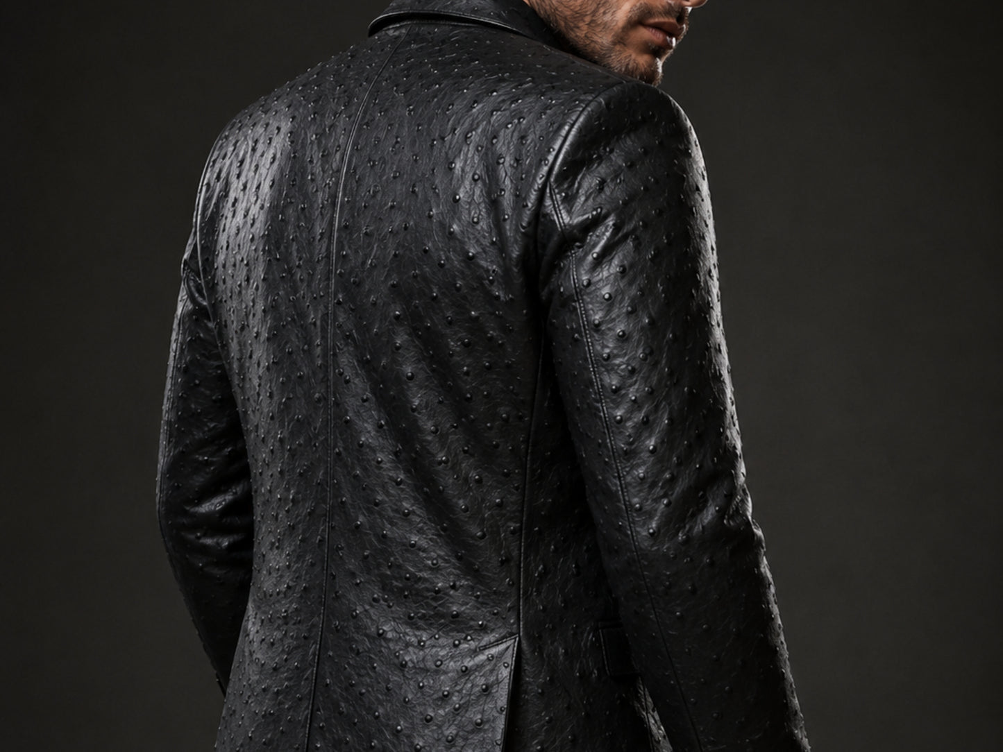 Genuine Ostrich Skin Leather Blazers - Black