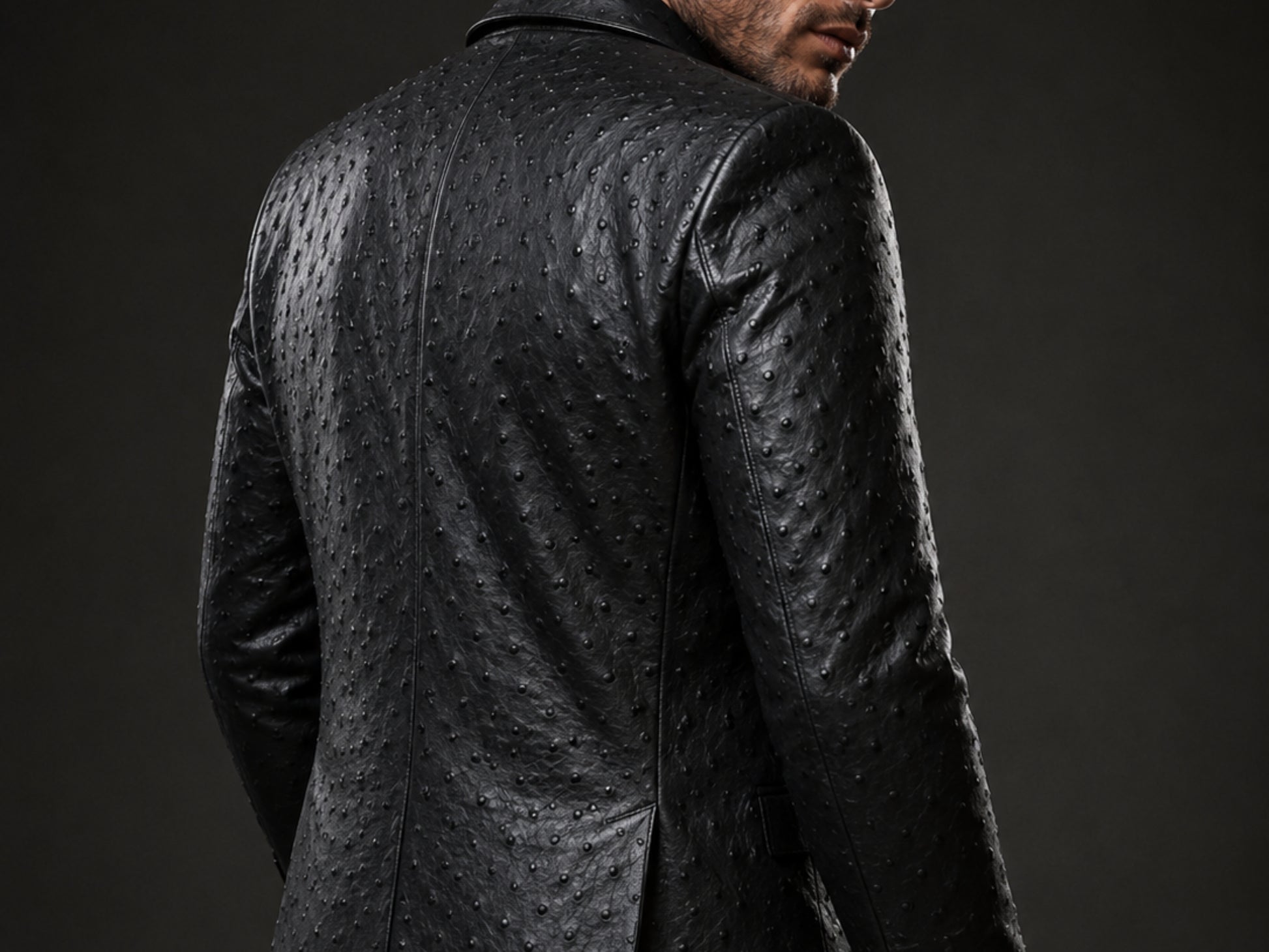 Genuine Ostrich Skin Leather Blazers - Black