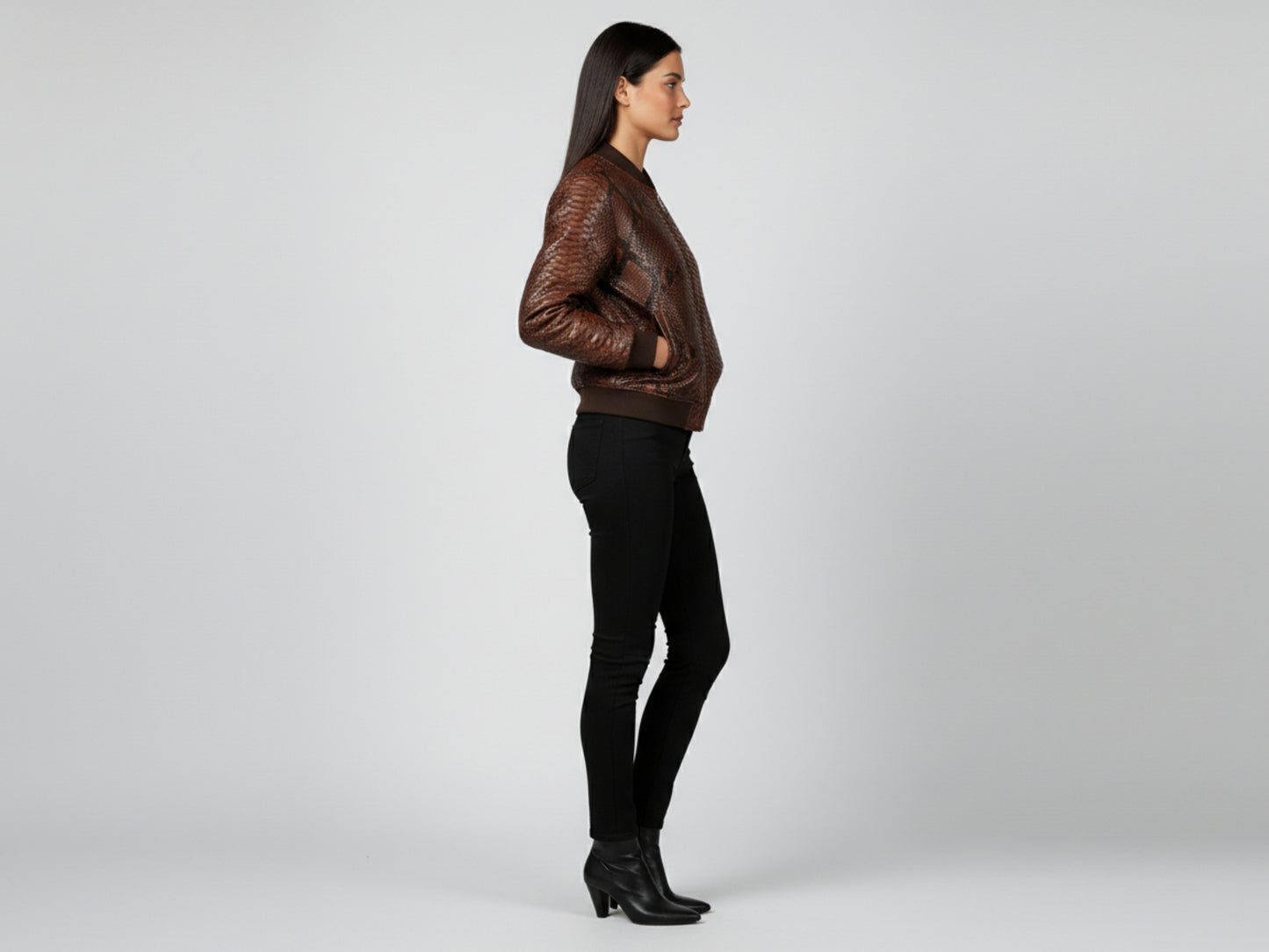Genuine Python Snakeskin Leather Bomber Jacket: Brown Exotic Biker Motorcycle Jacket