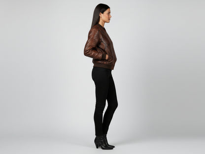 Genuine Python Snakeskin Leather Bomber Jacket: Brown Exotic Biker Motorcycle Jacket