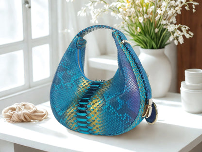 Half Moon Snakeskin Purse - turquoise color 