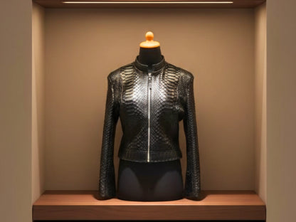 Genuine Python Snakeskin Women Biker Jacket