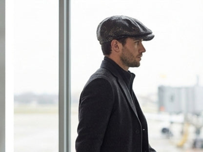 Black Snakeskin Leather Newsboy Caps
