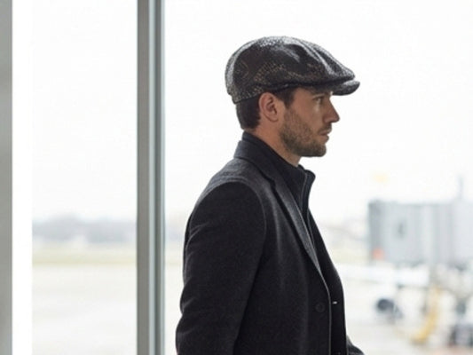 Black Snakeskin Leather Newsboy Caps