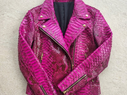Pink Python Snakeskin Leather Jacket