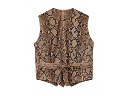 Genuine Python Snakeskin Leather Vest: Exotic Brown Waistcoat