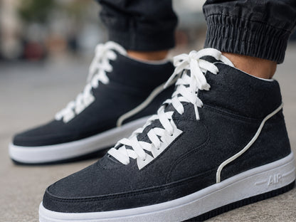 Black Shark Skin Leather High-Top Sneakers
