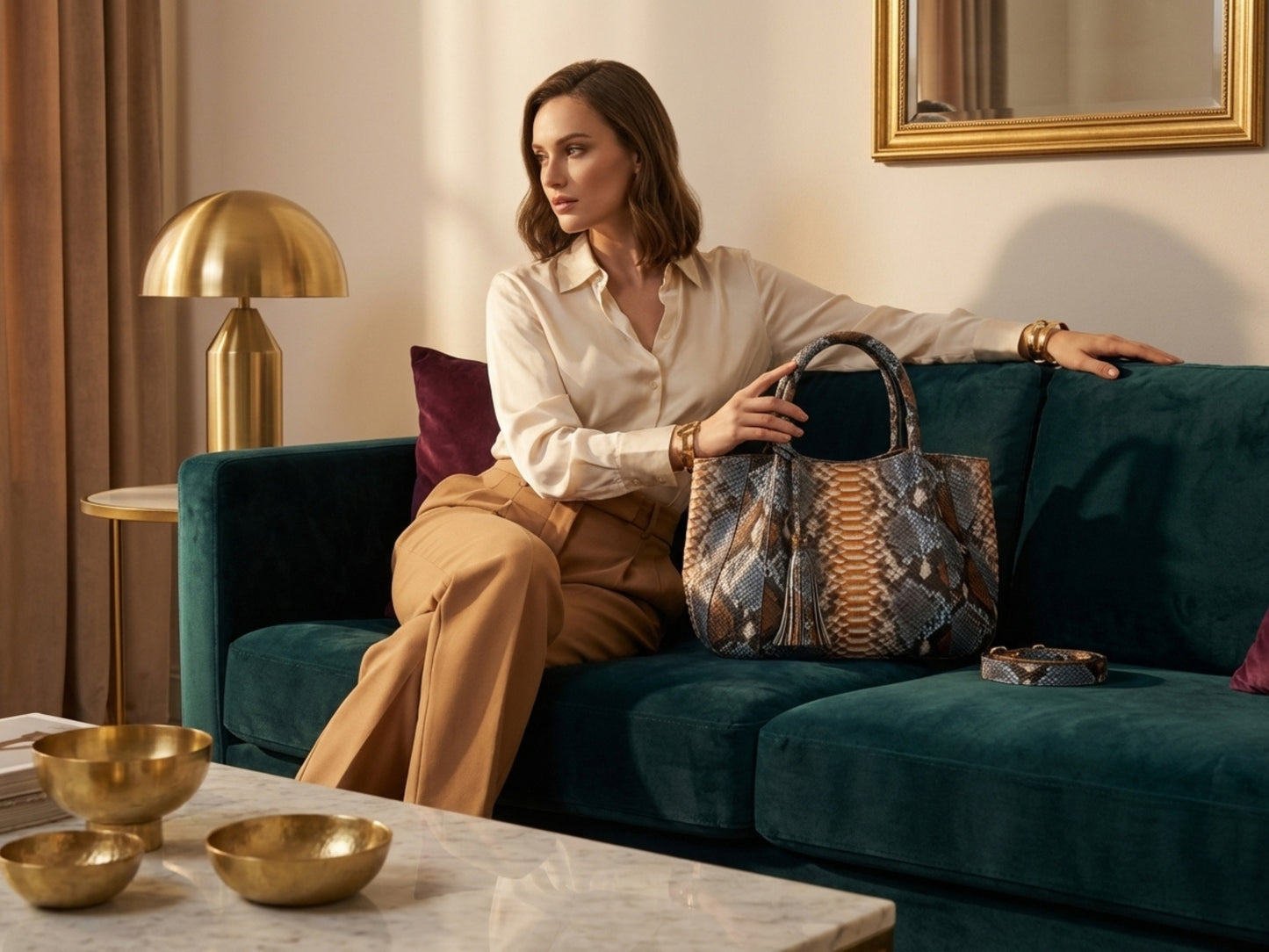 Soft Python Snakeskin Tote Leather Bag