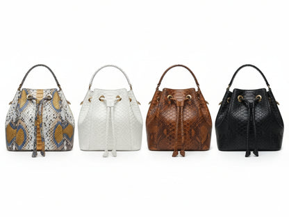Genuine Python Snakeskin Bucket Bag: Handcrafted Exotic Leather Shoulder Purse for Women