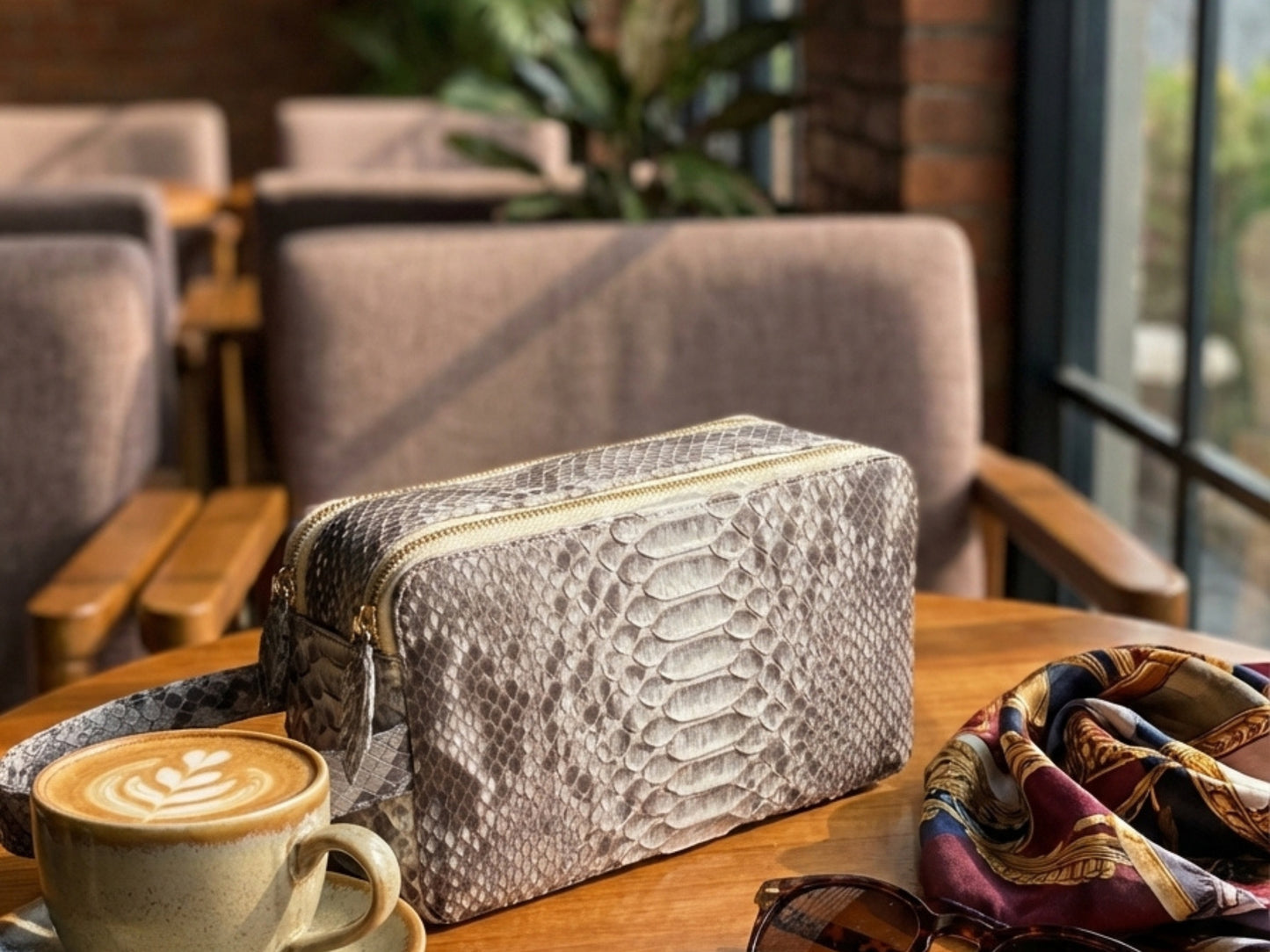 Genuine Python Snakeskin Leather Bag: Double Zipper Travel Case