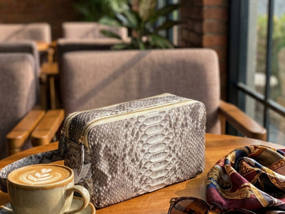 Genuine Python Snakeskin Leather Bag: Double Zipper Travel Case