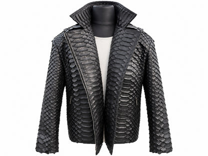 Genuine Python Snakeskin Motorcycle Jacket | Black King Scales