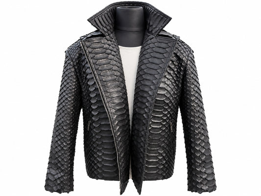 Genuine Python Snakeskin Motorcycle Jacket | Black King Scales