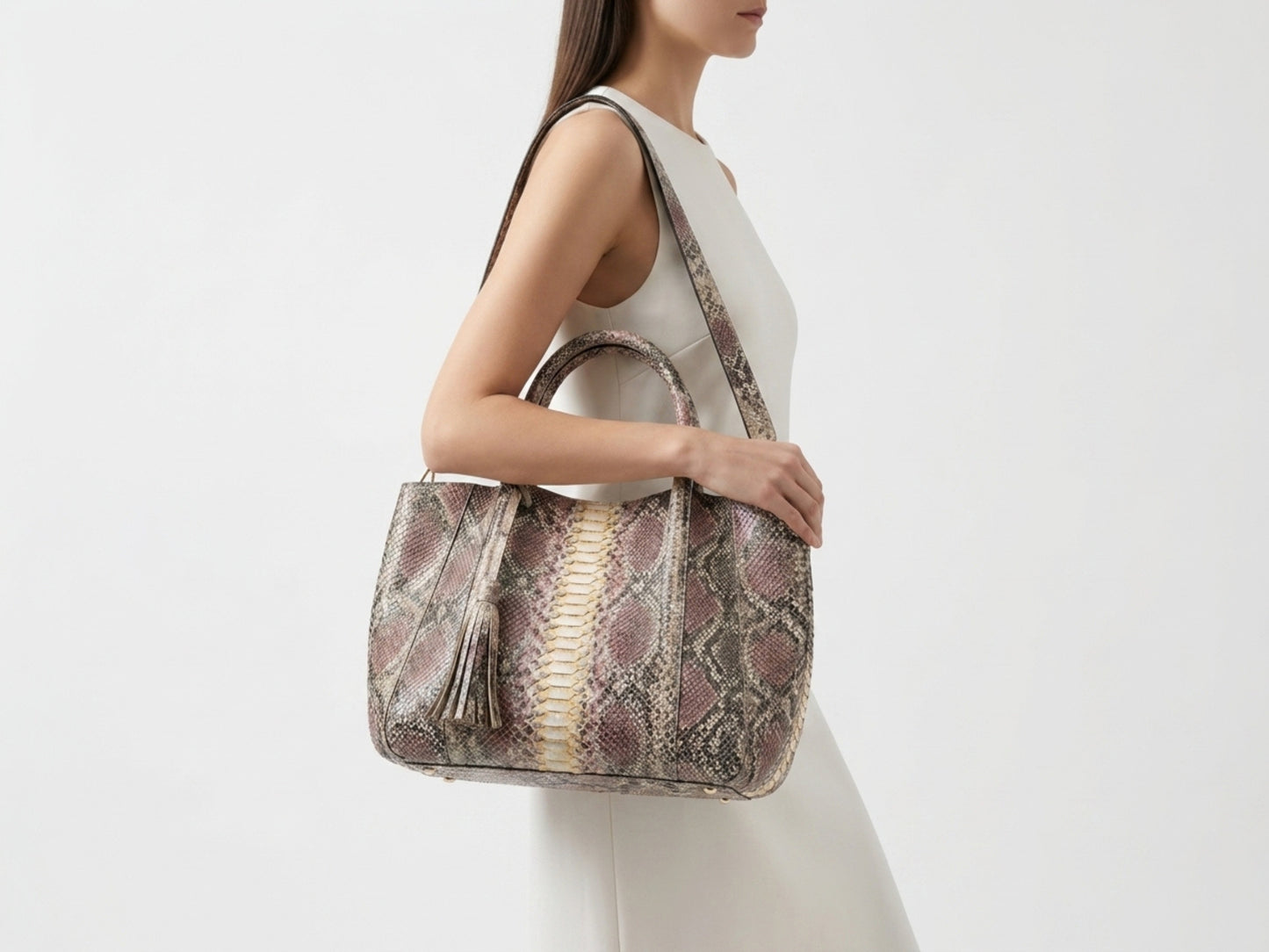 Antique Pink Python Snakeskin Tote Leather Bag