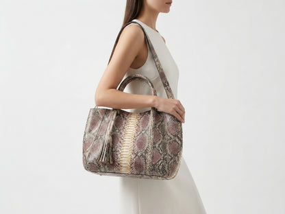 Antique Pink Python Snakeskin Tote Leather Bag
