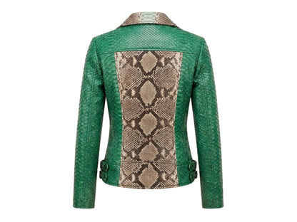 Green Python Snakeskin Leather Jacket