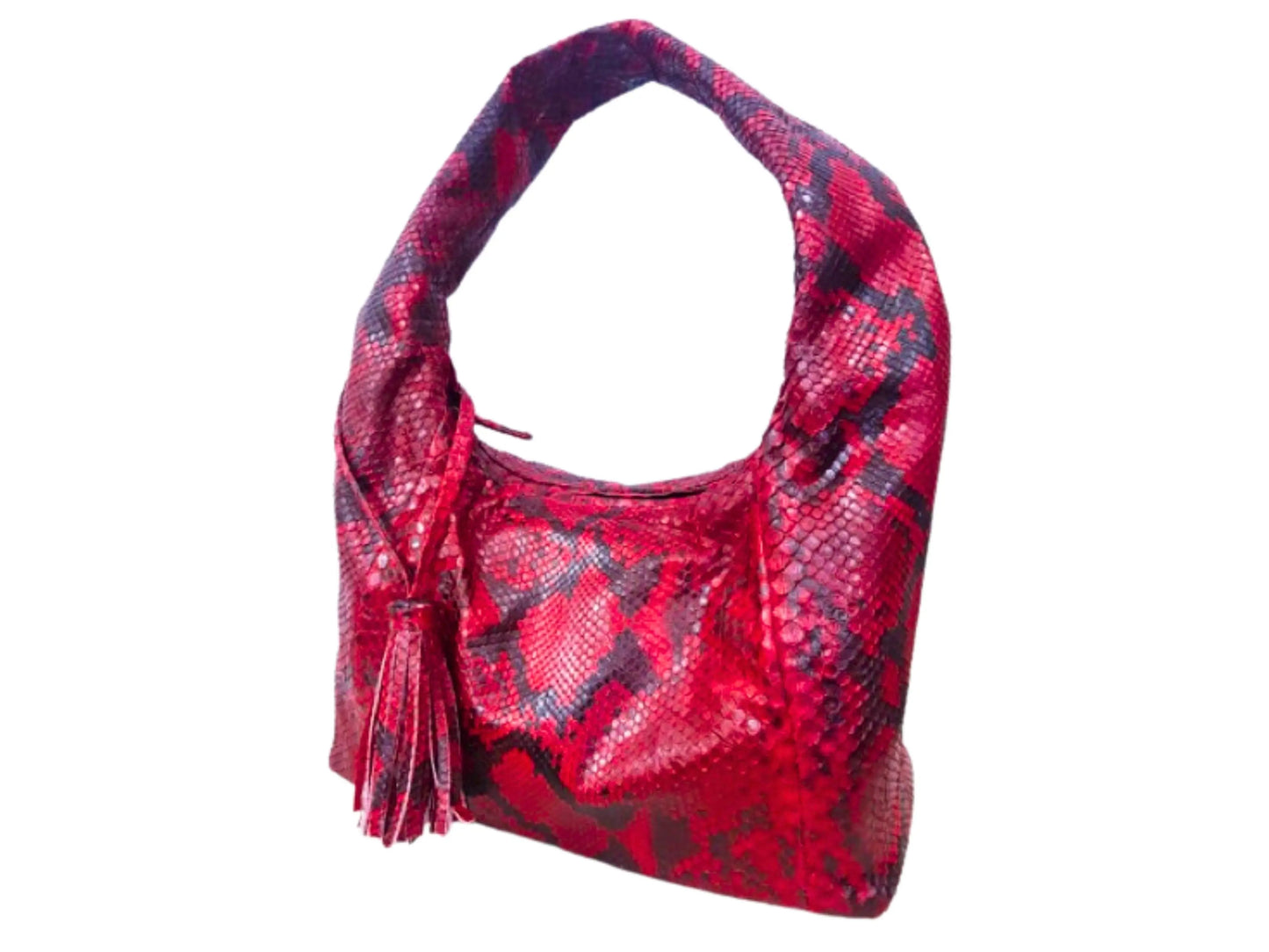 Snakeskin Hobo Handbag- Red- Python Jacket by LFM Fashion