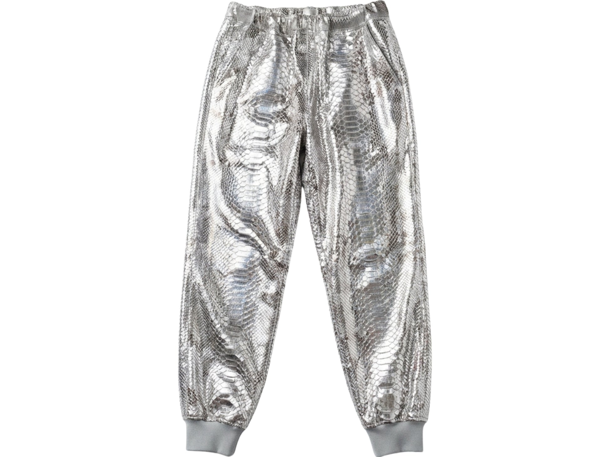 Handmade Metallic Silver Python Snakeskin Tracksuit | Exotic Leather Bomber & Jogger Set