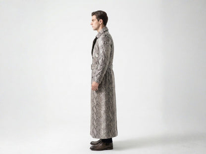 Natural Gray Python Snakeskin Long Trench Coat