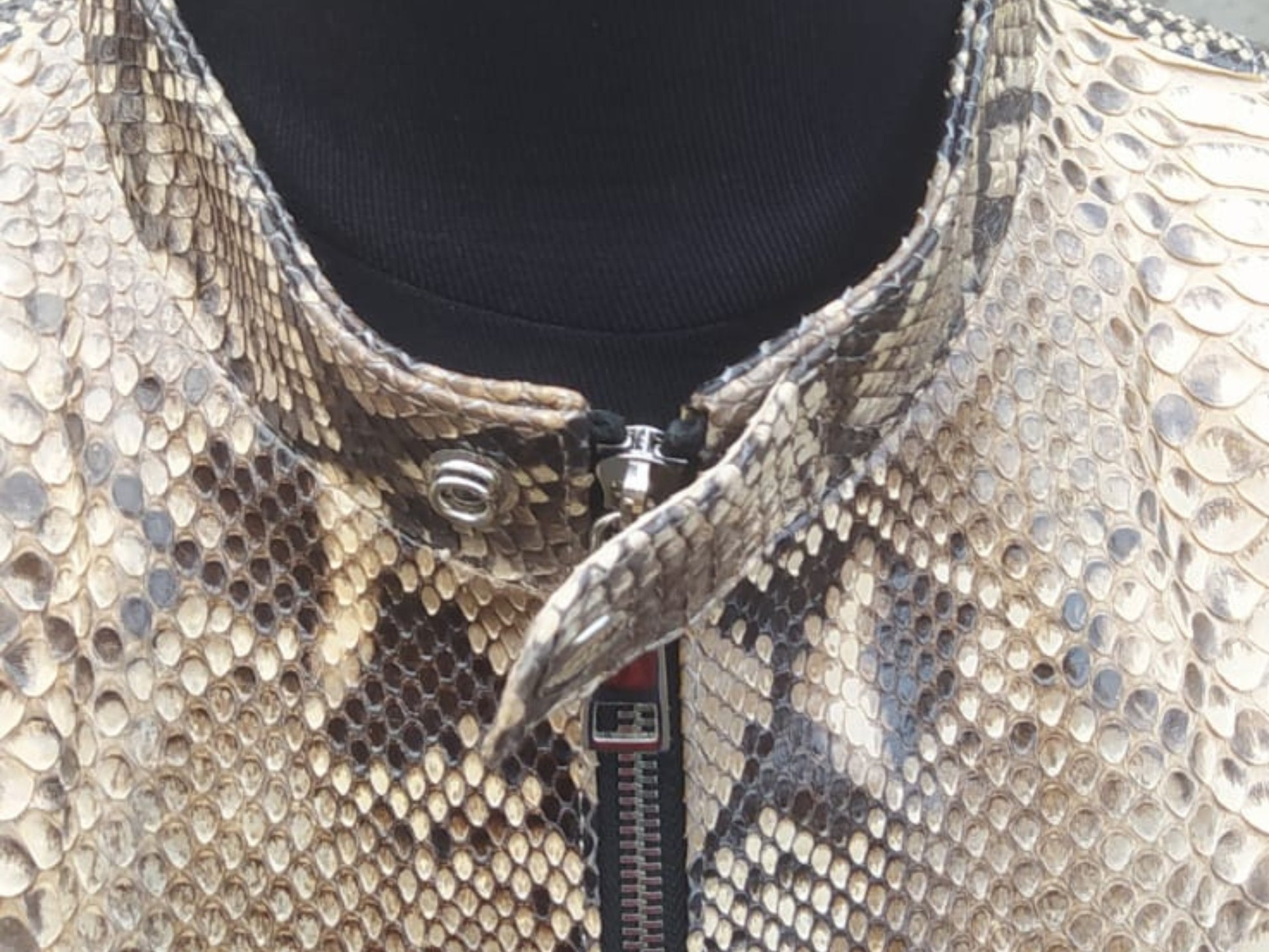 Natural Gray Python Leather Jacket on collar style