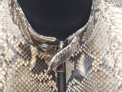 Natural Gray Python Leather Jacket on collar style