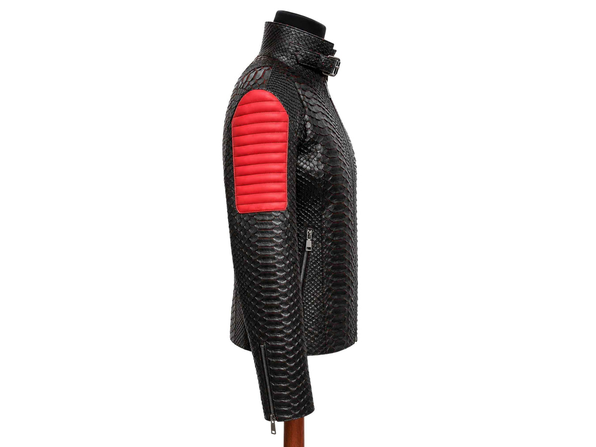 Python Snakeskin Leather Jacket: Quilted Sleeves