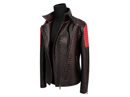 Python Snakeskin Leather Jacket - Black Red Motorcycle Fashion - LFM Fashion
