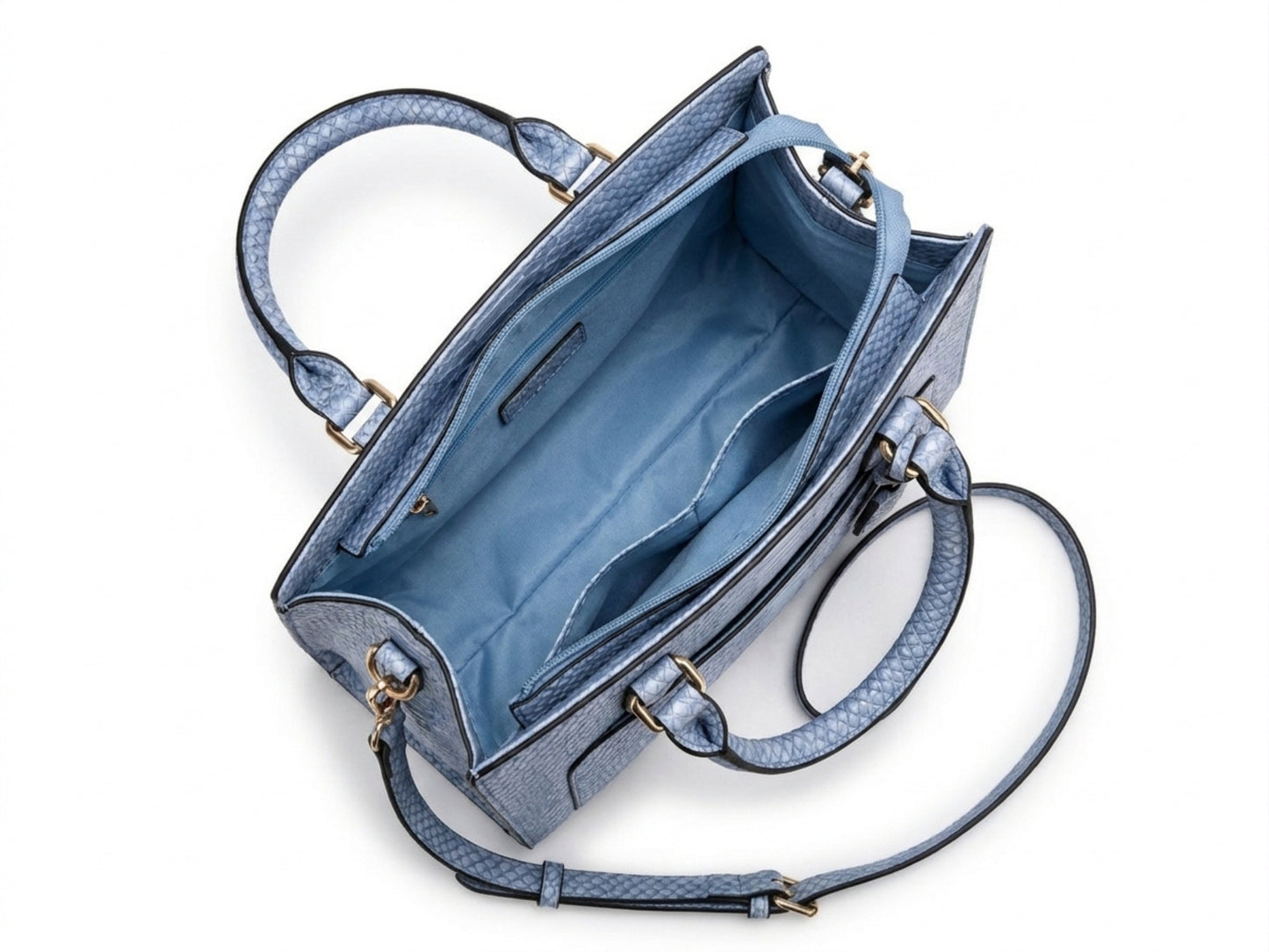 Light Blue Python Snakeskin Leather Satchel Tote