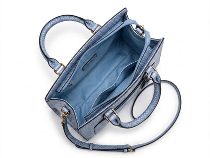 Light Blue Python Snakeskin Leather Satchel Tote