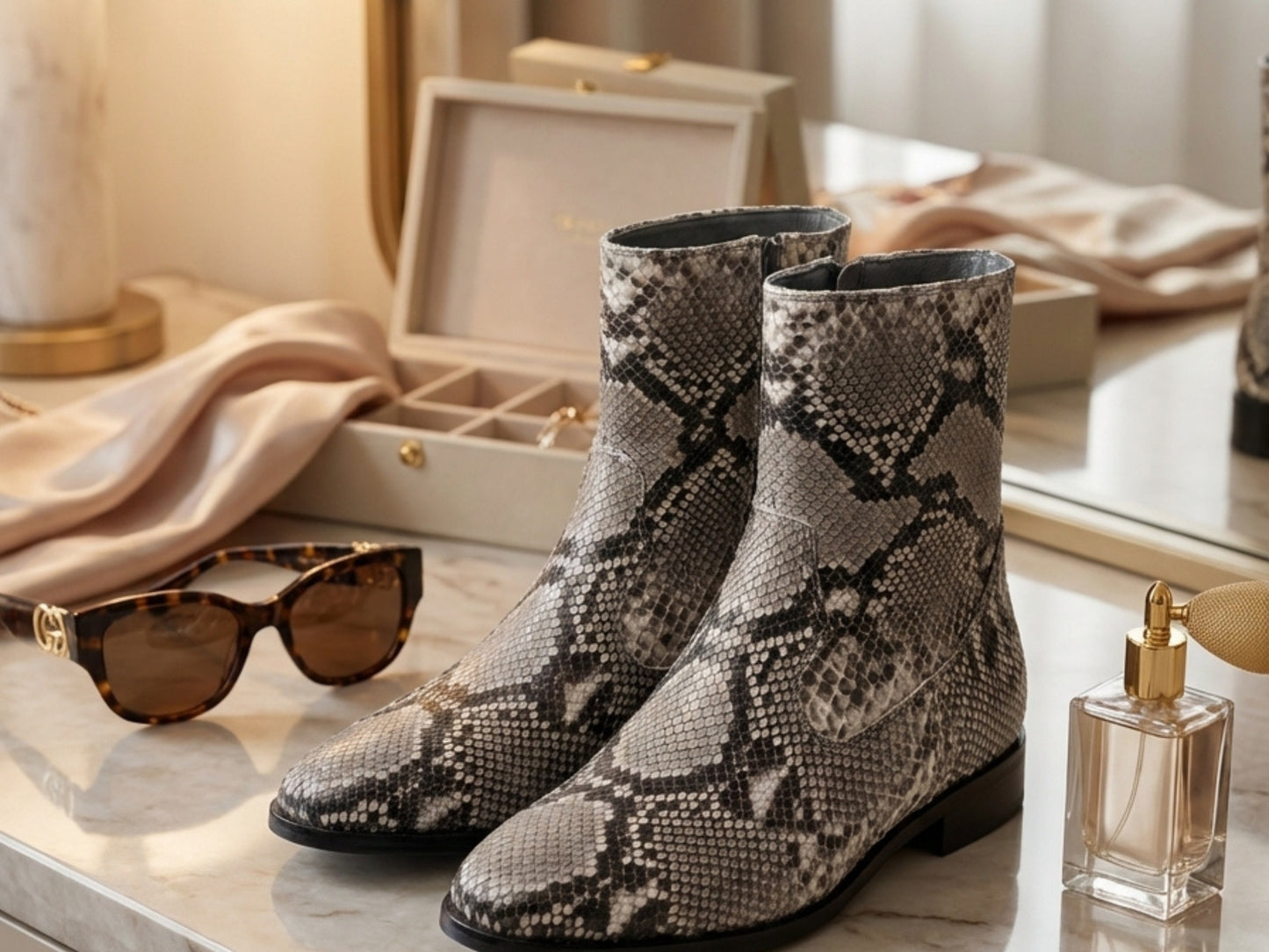 Men’s Genuine Python Snakeskin Boots | Real Natural Gray Python Dress Shoes