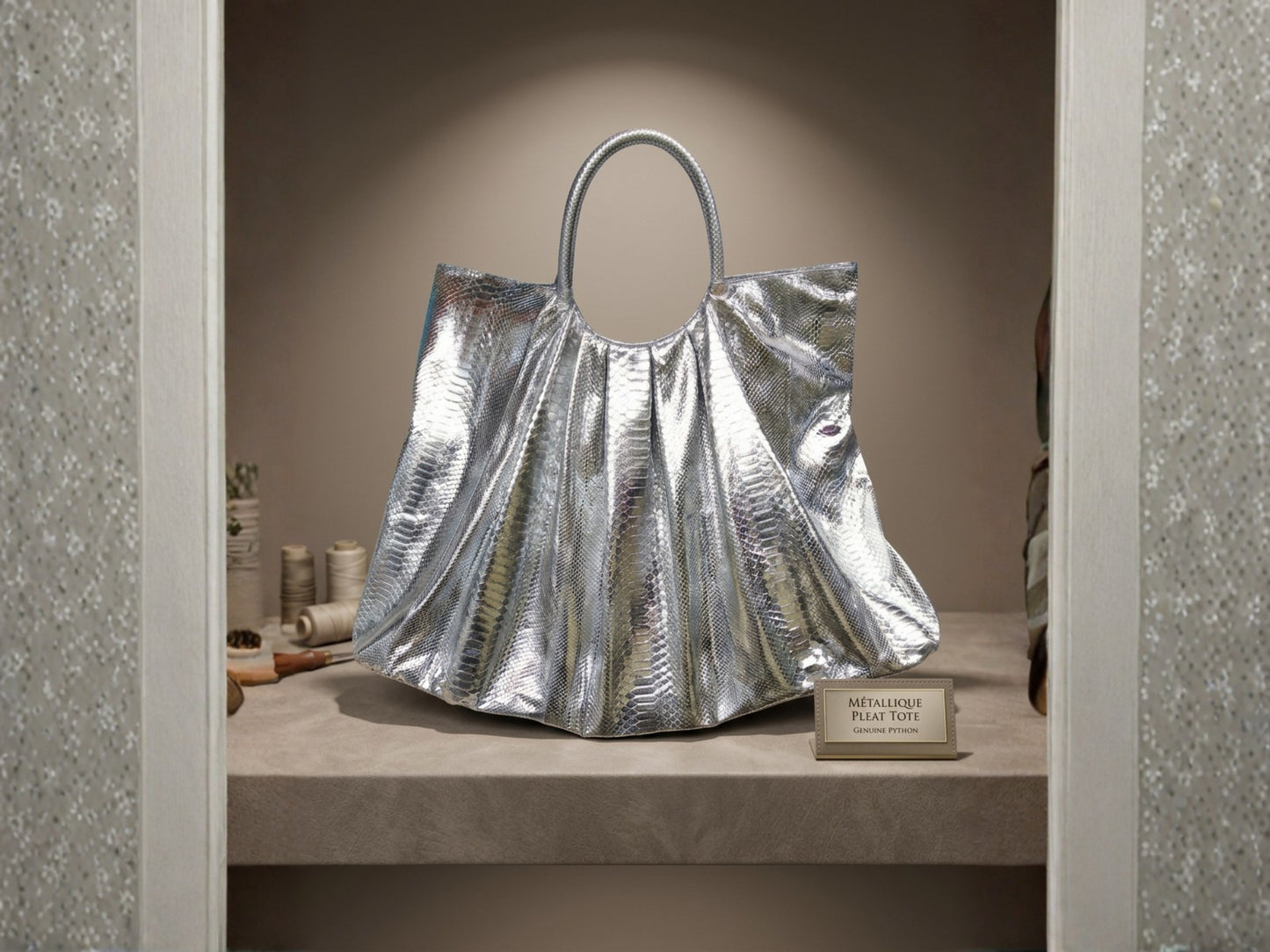 Metallic Snakeskin Tote Bag – Large Silver Shoulder Purse