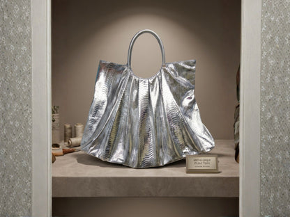 Metallic Snakeskin Tote Bag – Large Silver Shoulder Purse