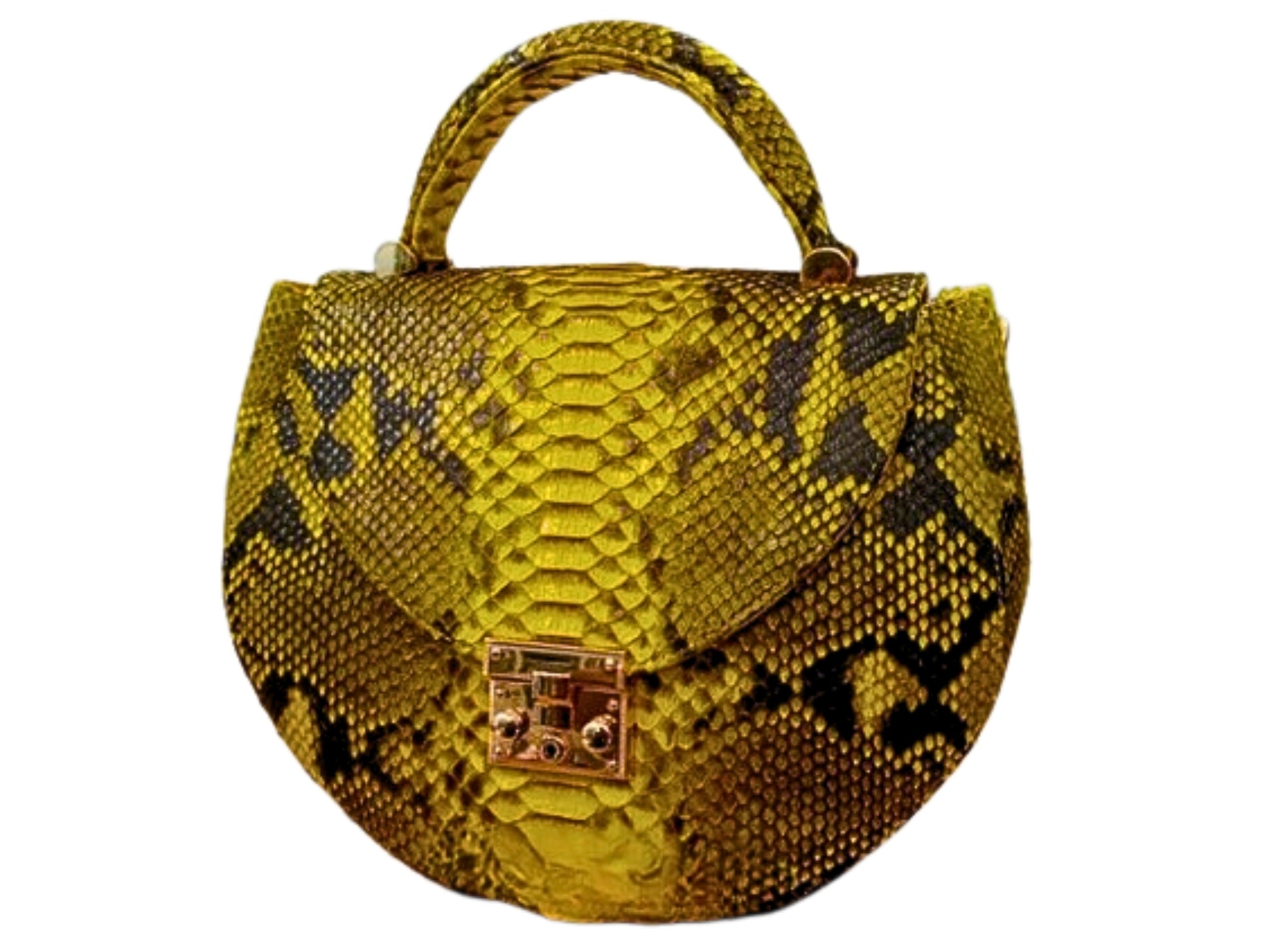 Oval Snakeskin Satchel Handbag - yellow