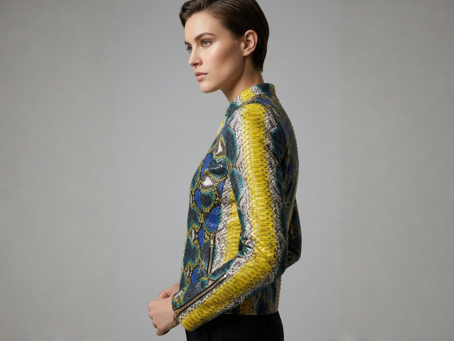 Multicolor Exotic Yellow Python Snakeskin Jacket