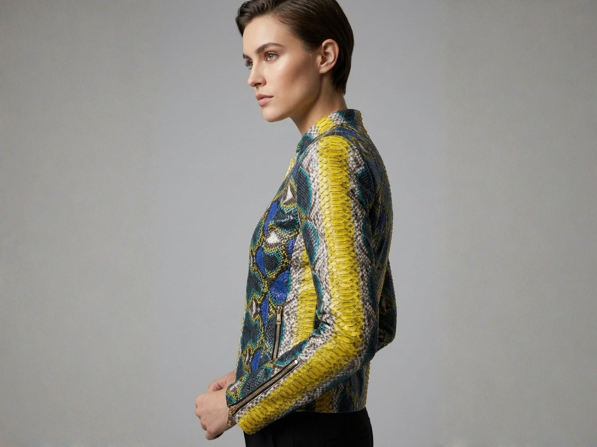 Multicolor Exotic Yellow Python Snakeskin Jacket