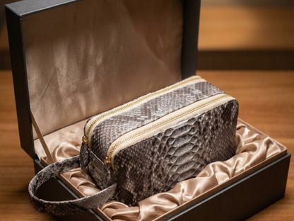 Genuine Python Snakeskin Leather Bag: Double Zipper Travel Case