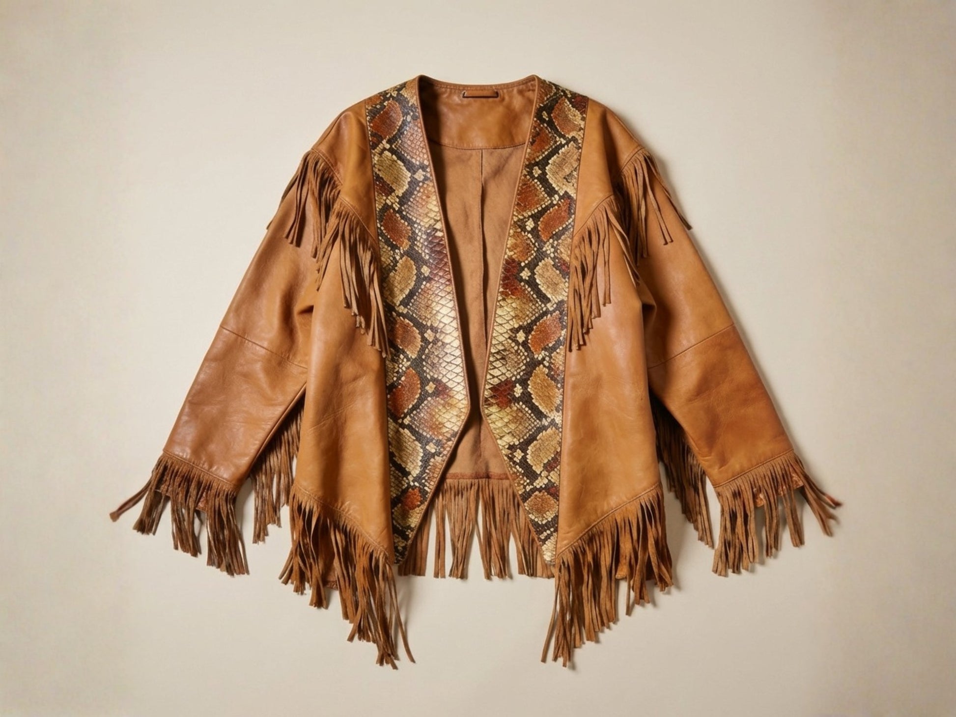 Brown Snakeskin Fringe Leather Jacket