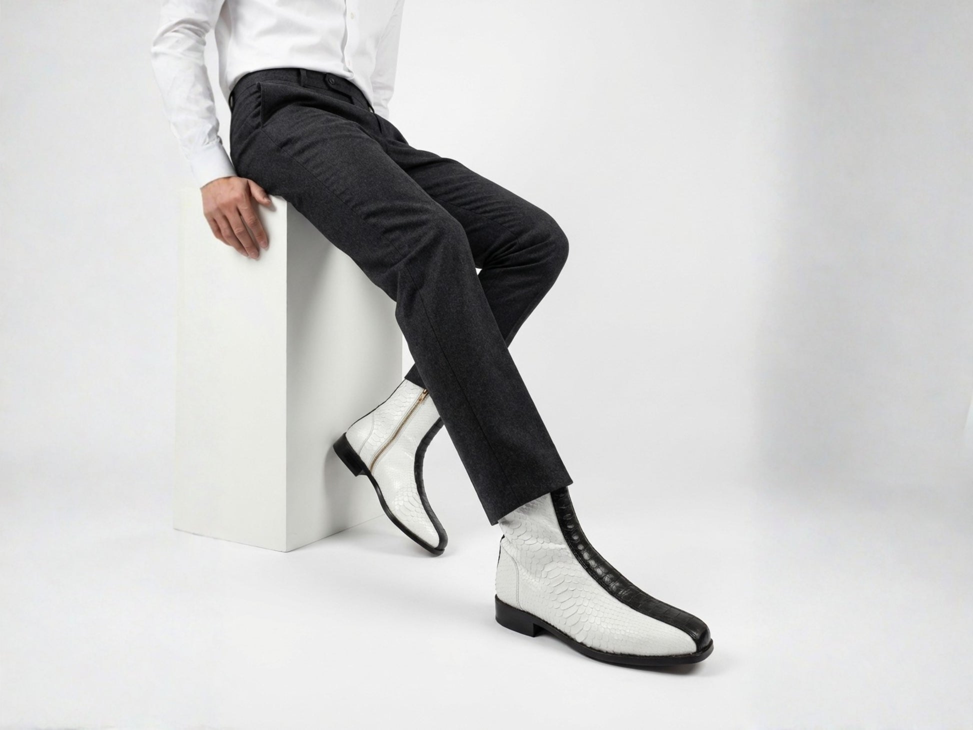 White Python Snakeskin Ankle Boots
