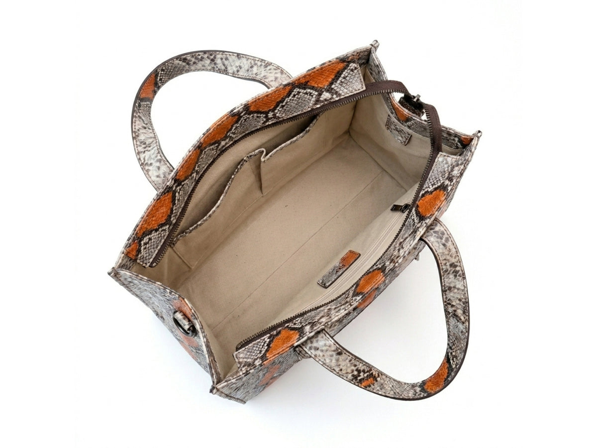 Genuine Python Snakeskin Tote Bag: Multi Orange Exotic Leather Skin
