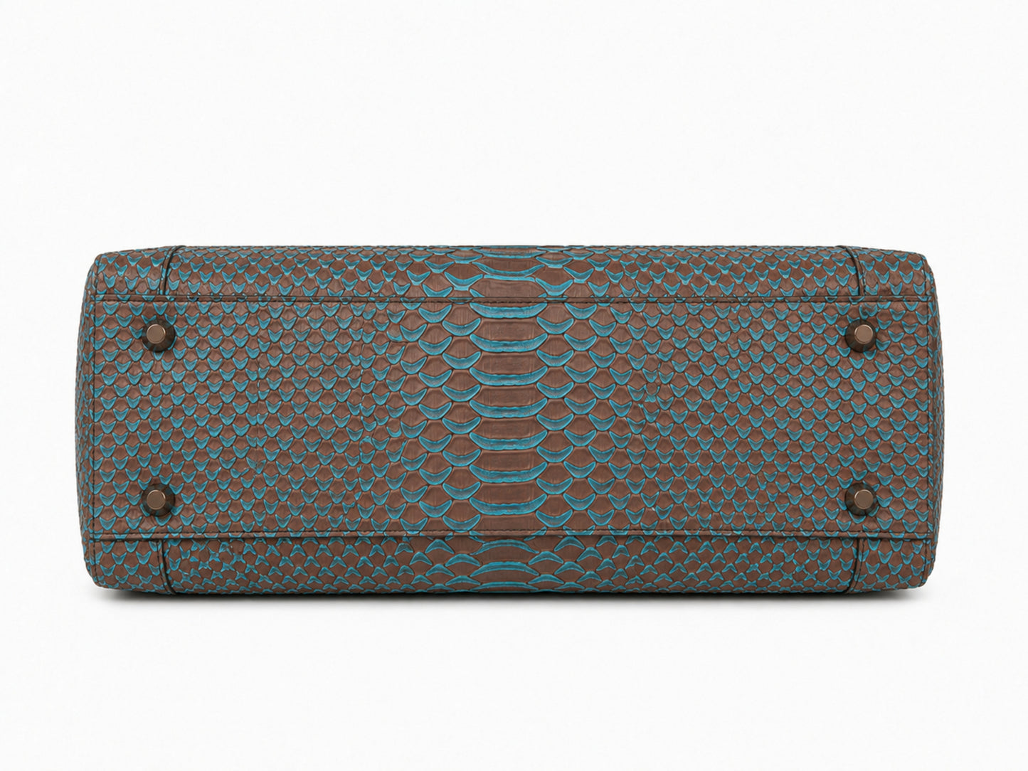Aqua Brown Python Snakeskin Tote Leather Bag
