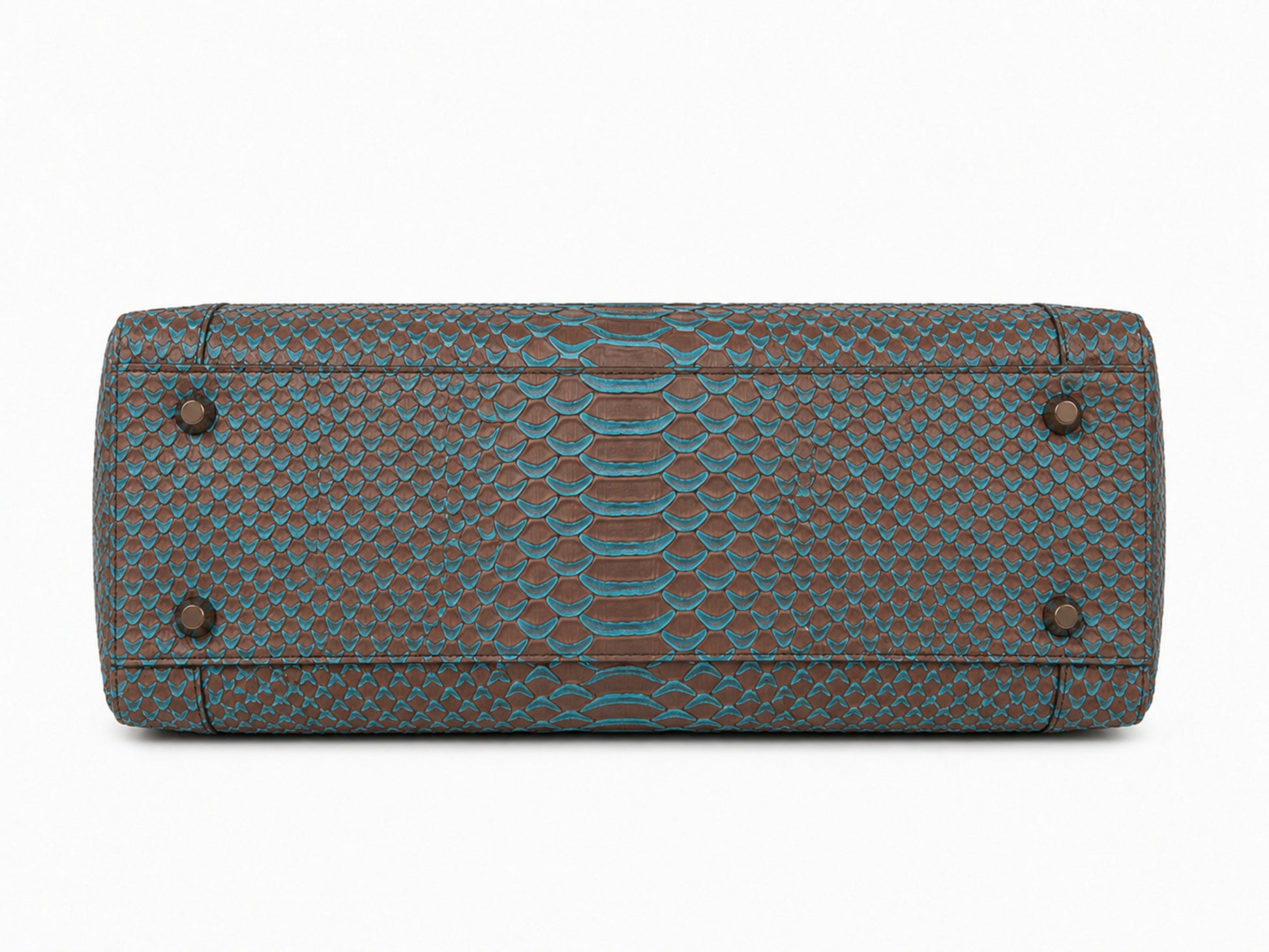 Aqua Brown Python Snakeskin Tote Leather Bag