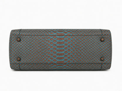 Aqua Brown Python Snakeskin Tote Leather Bag