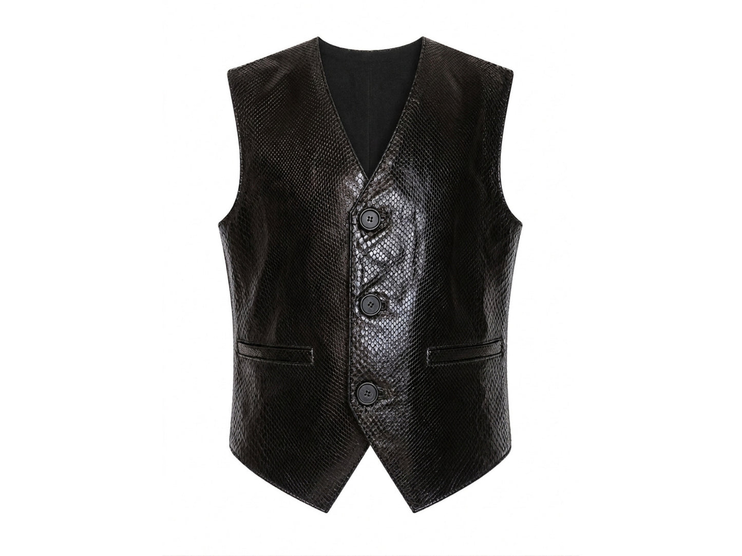 Genuine Python Snakeskin Leather Vest: Black Waistcoat