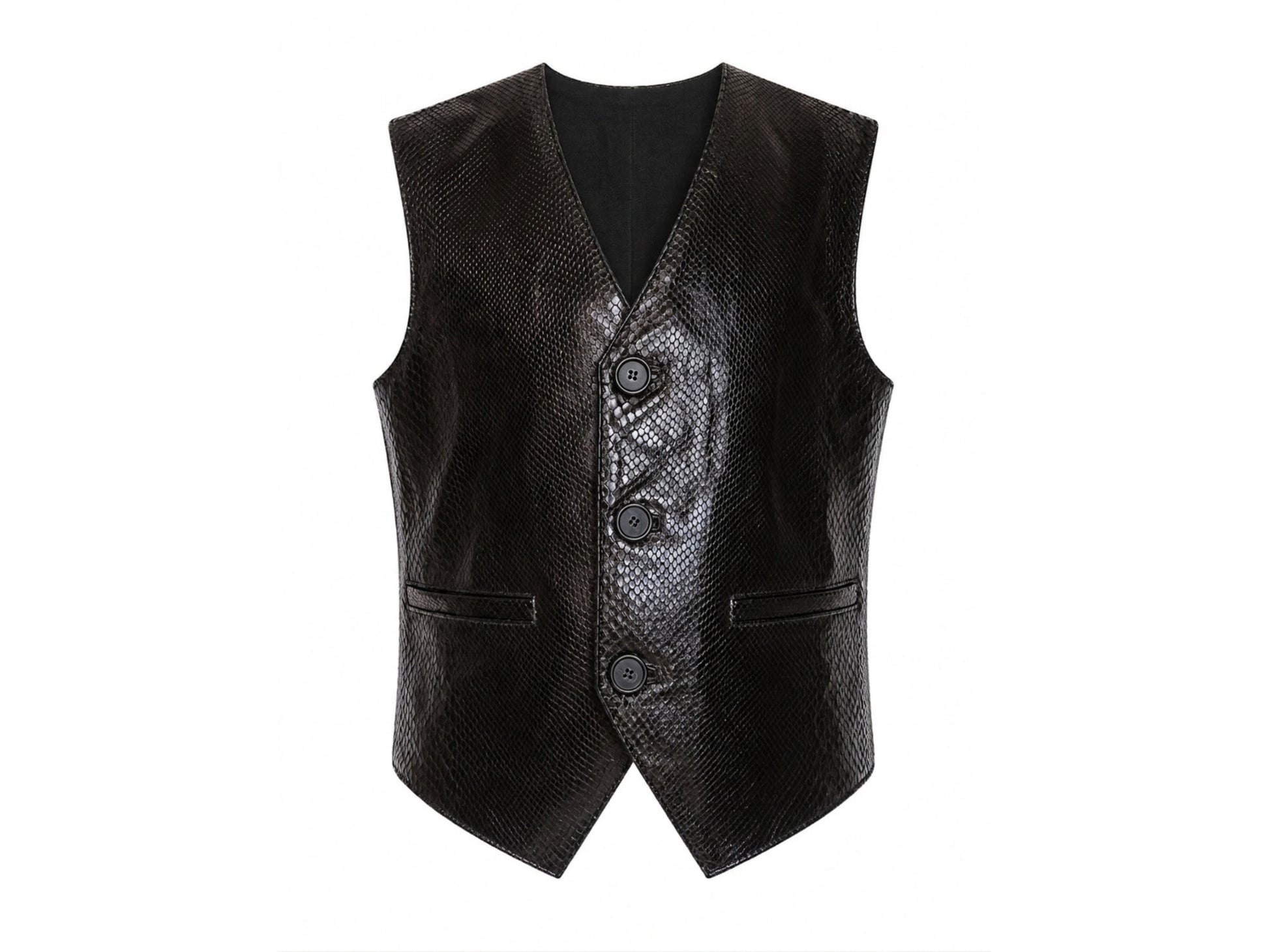 Genuine Python Snakeskin Leather Vest: Black Waistcoat