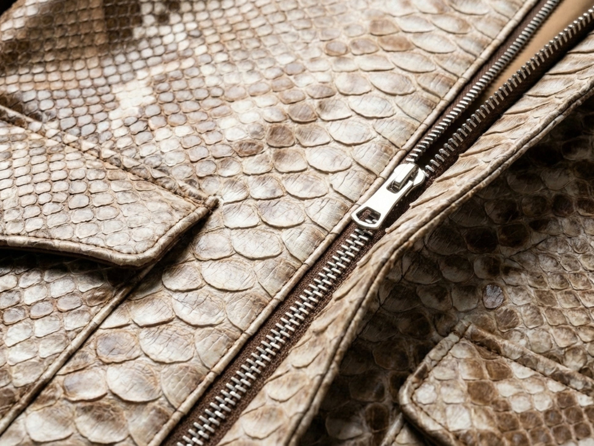 Taupe Beige Python Snakeskin Bomber Jacket
